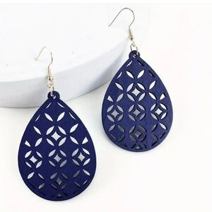 ⭐️ 5 for $25 Natural Wood Navy Blue Painted Lightweight Carved Earrings